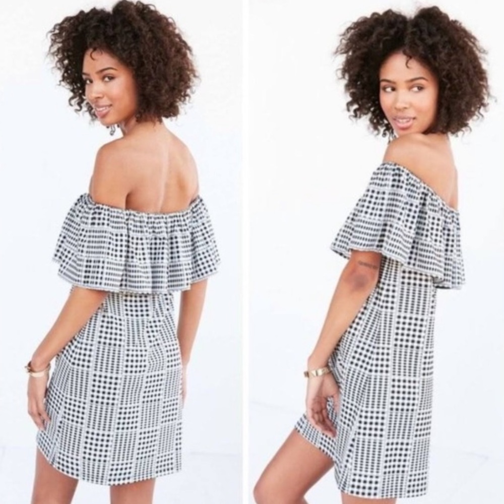 Urban Outfitters Cooperative Gingham Off The Shoulder Black White Dress Size XS